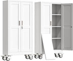 61" H Metal Garage Storage Cabinet, Rolling Tool Cabinet with 2 Doors and Wheels, Locker Steel Cabinet with 3 Adjustable Shelves, Organization Cabinet for Garage,Office,Home,Gym,School（White）
