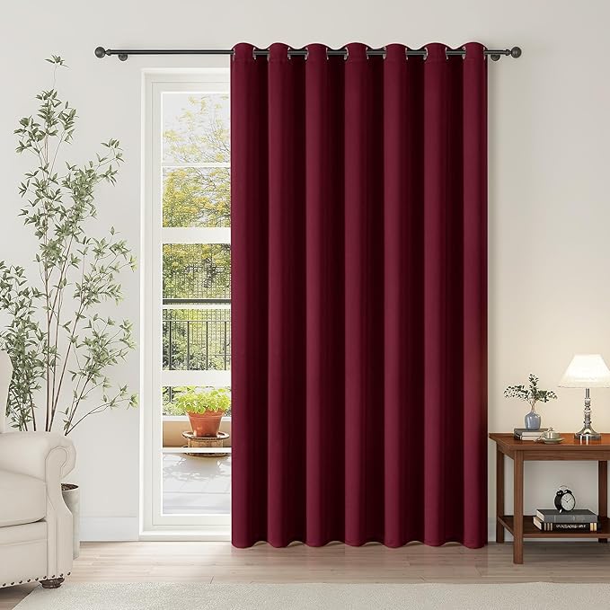 ChrisDowa Room Divider Curtain 90 Inches Long, Wide Blackout Sliding Door Curtain for Bedroom, Room Darkening Privacy Window Curtain for Patio Door (1 Panel Set, Burgundy Red, 100 x 90 Inch)