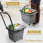 Ramddy 6-Pack 50 L Plastic Shopping Basket with Wheels and Handle, Grocery Shopping Basket, Grey
