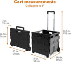Inspired Living Ultra-Slim Rolling Collapsible Storage Pack-N-Roll Utility-carts, with Telescopic Handle, for Home, Garden, Shopping, Office, School use, Medium, Grey & Black