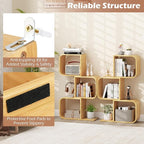 Giantex 3-Tier Bamboo Bookshelf Set of 2, S-Shaped Bookcase with 3 Open Cubes, Geometric Corner Display Shelf, Decorative Storage Organizer, Floor Storage Rack for Living Room, Home Office, Natural