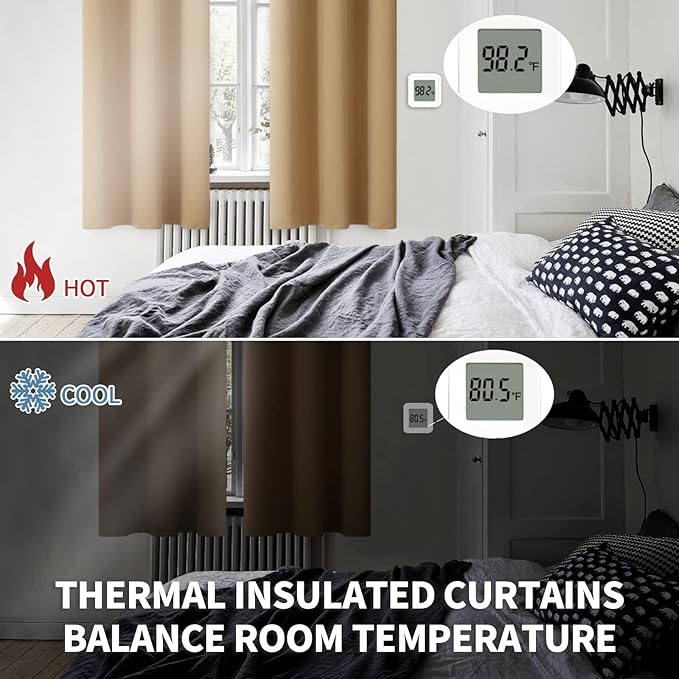 BGment Blackout Curtains - Grommet Thermal Insulated Room Darkening Bedroom and Living Room Curtains, Set of 2 Curtain Panels (38 x 54 Inch, Khaki)