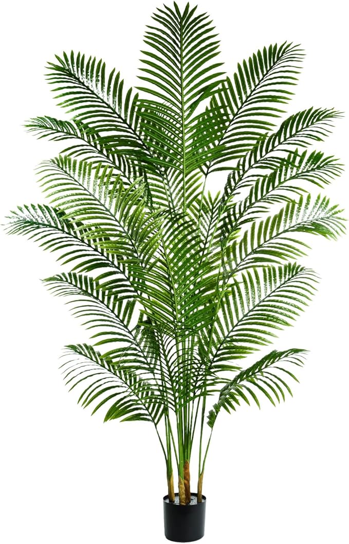 Artificial Palm Tree 6FT Artificia Plants Indoor Fake Trees Tropical Fake Plam Tree Areca Floor Plant in Black Pot with 18 Trunks & Real Bark Design Faux Palm Plant for Outdoor Home Room Decor