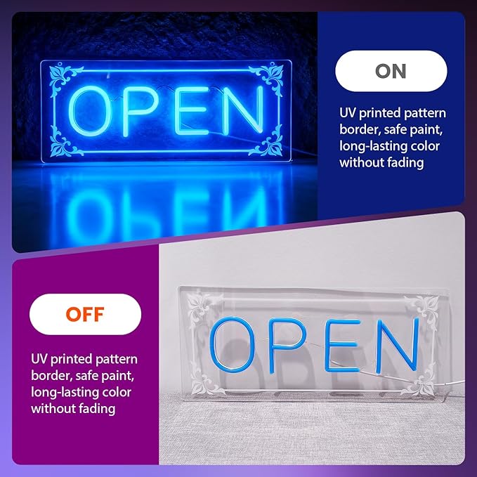 Open Signs for Business, LED Neon Open Sign Lighted Open Lights for Business Window Door Wall Hanging Coffee Snack Bar Restaurant Barbershop Retails Store Shop, USB Power & Dimmab