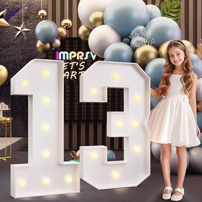 imprsv 3FT Marquee Numbers 13, Light Up Numbers for 13th Birthday Decorations Anniversary Party Decor, Number 13 Light Up Number, Pre-Cut Foam Board Kit
