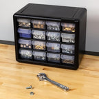 Akro-Mils 16-Drawer Plastic Drawer Storage Cabinet for Garage Organization, Beads, Makeup Organizer, Building Bricks Storage, Teacher Toolbox, 10-1/2" W x 6-1/2" D x 8-1/2" H, 10716 Black