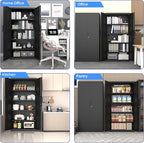 Metal Garage Storage Cabinet with Lock, 72" Tall Steel Storage Locker with 4 Adjustable Shelves, Heavy Duty Metal Cabinet for Garage, Office, Home, Black