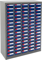 75 Drawer Parts Cabinet,Metal Tool Cabinet with Each Drawer 5.5 Lbs Load ,Bolt and Nut Tool Storage Box with Hooks , Material Cabinet for Hardware Stores, Warehouses, Car Repair Shops(Grey & Blue )