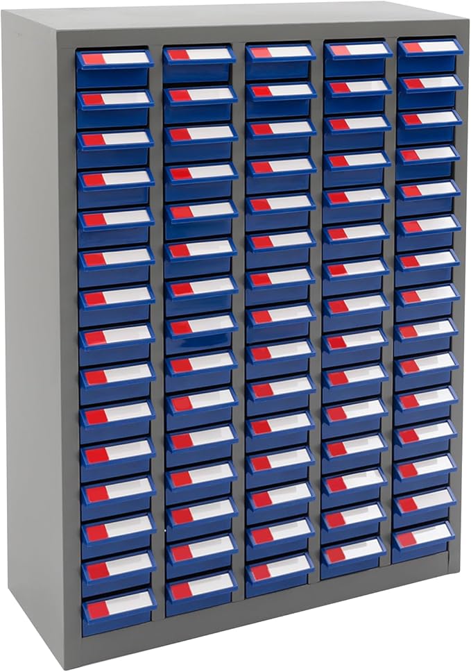 Drawer Storage Cabinet | Storage Cabinet Part Organization Shelves | Bolt and Nut Tool Storage Steel Cabinet | Hardware Organizer and Storage Organization | with Dividers and Labels (Blue)