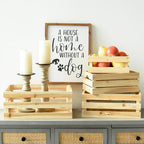Large Wooden Crates Unfinished Set of 4 Decorative Storage Box with Handles, Rustic Farmhouse Wooden Crates for Display, Living Room Container Basket Box for Kitchen, Pantry, Bedroom