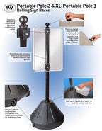 Tip-n-Roll Portable Pole 2 Sign Holder | 18"w x 12"h Wheeled Base | Blue Base | 48”h Pole (PP2-BLUE)