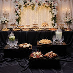 3 Pack Extra Large Acrylic Buffet Risers - 15”, 14”, 13” Black Display Stands with Hollow Bottoms, Cube Riser Boxes Nesting for Dessert Food Catering Buffet Display Party Supplies