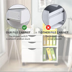 QDSSDECO 3-Drawer with Shelf Wood File Cabinet Mobile Lateral Filing Cabinet, with Rolling Wheel Printer Stand and Open Adjustable Storage Shelves, for Home Office, White