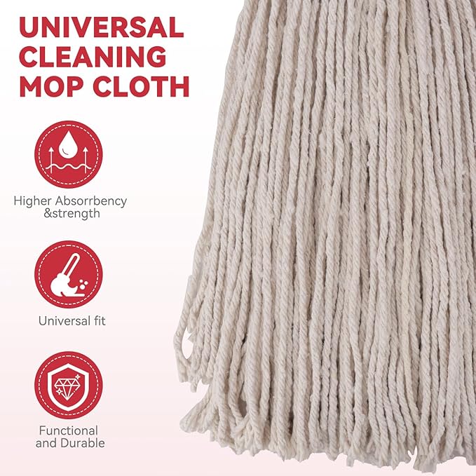 Commercial Heavy Duty Mop Heads Replacement for Rubbermaid: 6 Packs Industrial Wet Mop Head for Floor Cleaning - Cotton Looped-Open String Commercial Products Wet Refills