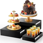 3 Pack Extra Large Acrylic Buffet Risers - 14”, 12”, 10” Black Display Stands with Hollow Bottoms, Cube Riser Boxes Nesting for Dessert Food Catering Buffet Display Party Supplies