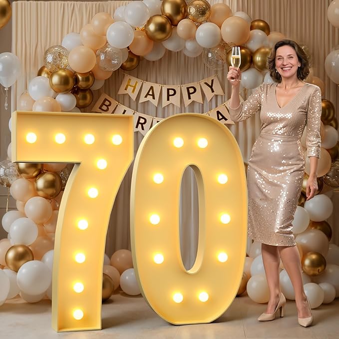 4FT Marquee Numbers 70, Large Light up Number 70 for Birthday Party Supplies, Sign, Backdrop, Happy 70th Birthday Decorations for 70 Years Old Women Men