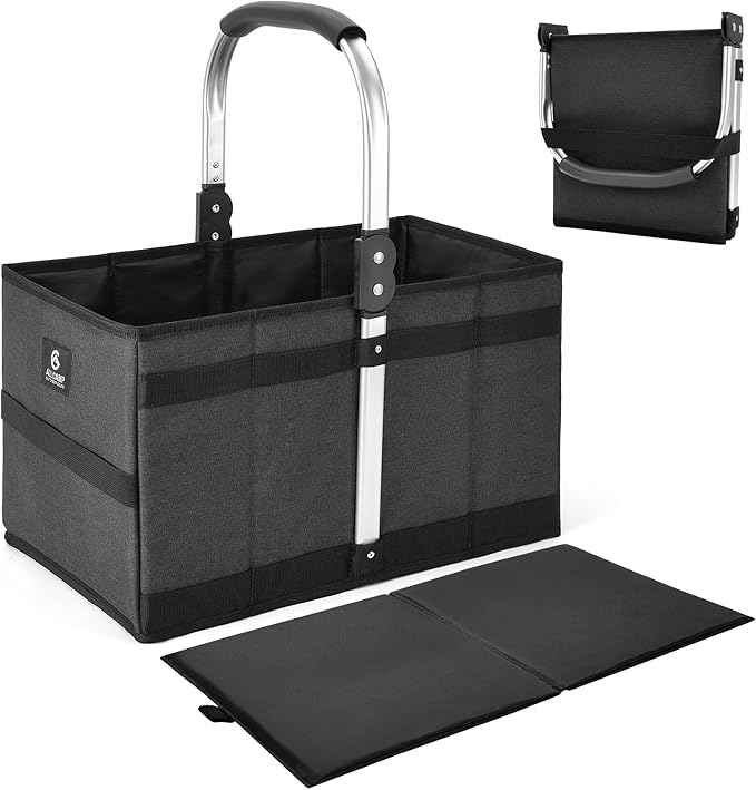 ALLCAMP Collapsible Basket - Folds to 9.8" L x 9.6" W x 2.75" H | 27L Large for Picnic, Grocery, Laundry | Portable Reusable Foldable Storage (Black) - Collapsible Laundry Basket & Shopping Basket