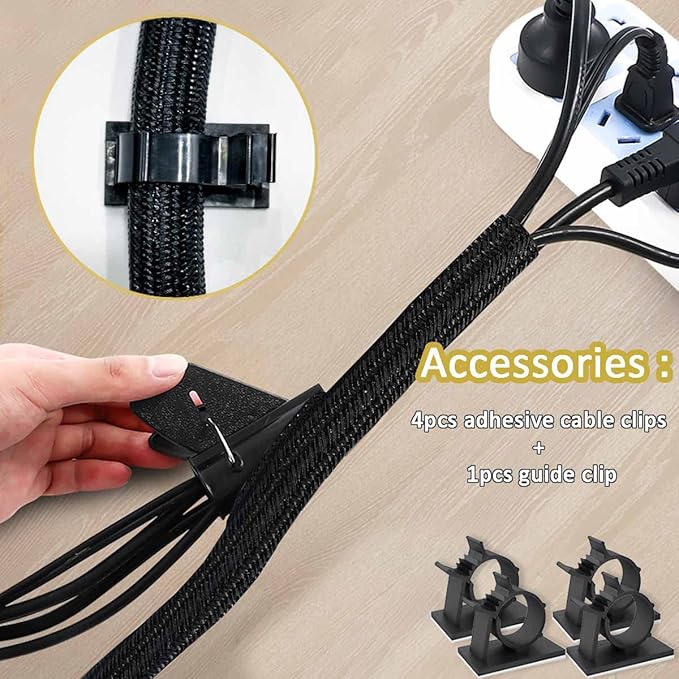 13 1/8ft -5/8Inch Cable Management Sleeve Split Black Cord Protectors Cat Dog Pet Proof - Braided Self-Closing Wire Loom Tubing for Desk PC/TV/Computer/Home Theater/Engine Bay Wire Organizing