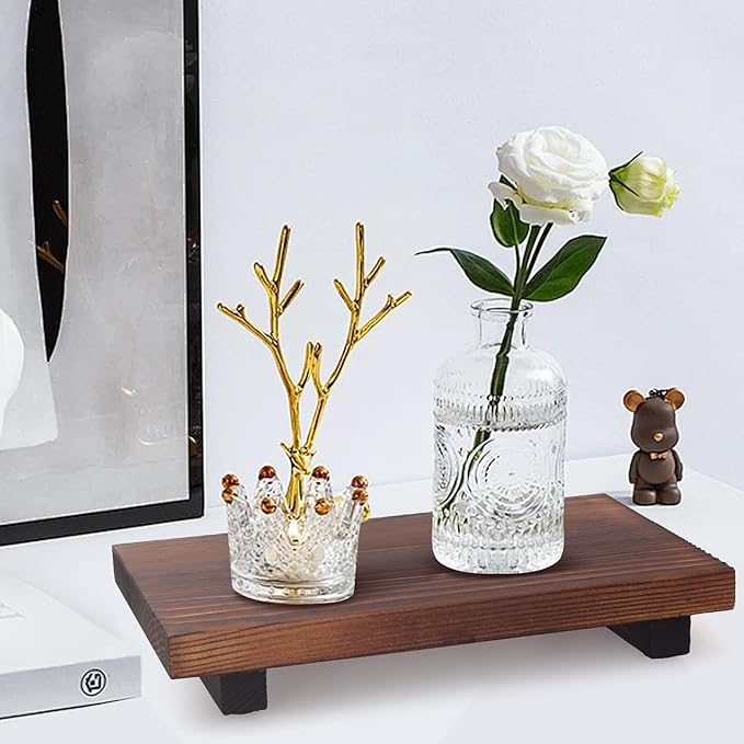 Small Kitchen Sink Soap Tray for Counter Bathroom Vanity Tray Wooden Risers for Kitchen Countertop Decor Dish Soap Dispenser Farmhouse Wood Pedestal Bathroom Organizer Accessories Decorative Trays