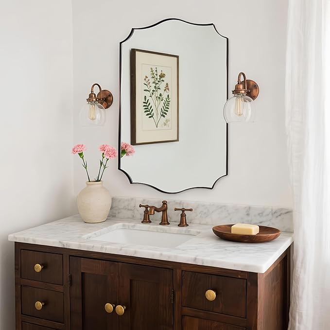 ANDY STAR Brushed Bronze Mirror, 24"x36" Bronze Rectangle Mirror, Bathroom Mirror with Anti-Rust Stainless Steel Metal Frame, Stunning Curved Design Ideal for Home Remodel
