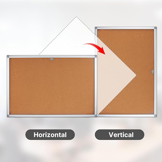 Enclosed Cork Bulletin Board Tamper-Proof Dispaly Case, Aluminium Frame, All-Weather Cork Noticeboard, Outdoor Enclosed Cork Board for School, Office, Restaurant, Hospital (36 X 24 Inches)