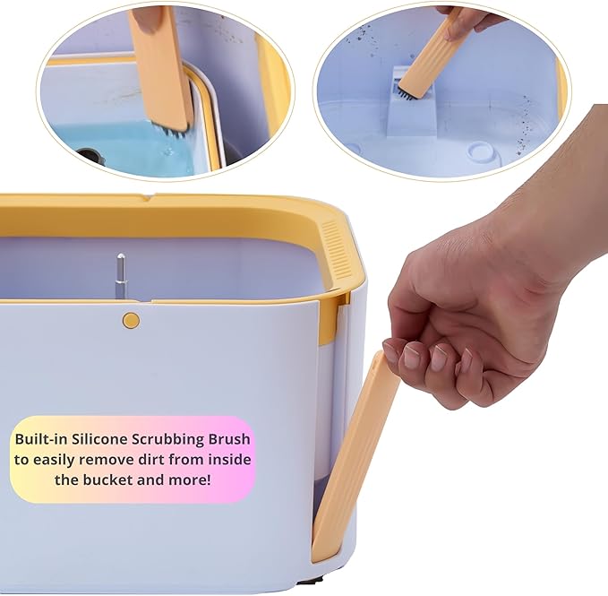 Mop and Bucket System PRO with Removable Water Tank Duo Bucket & Spin Mop System, Self Wringing, Separates Clean from Dirty Water, Folding Head, Dual Brush System, 6-pc Machine Washable Pads