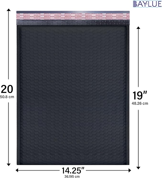 Black 14.25x20 Inch Poly Bubble Mailers #7 | Self Seal Large Padded Envelopes | Air Cushioned Bubble Mailer | Usable Size 14.25x19 Inch | Waterproof Lightweight Mailing Shipping Bags | 50 Pack Bulk