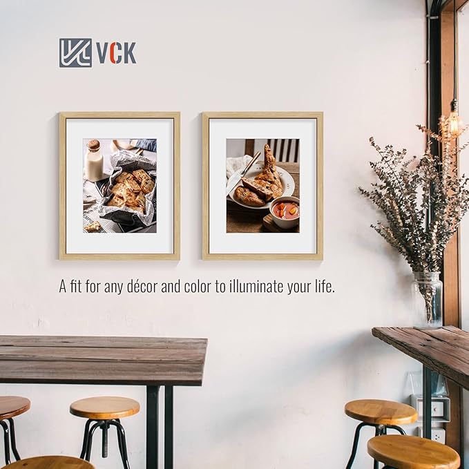 VCK 16x20 Picture Frame 5 Pack - Natural Oak, High-End Wood Poster Frames with Tempered Glass, Display 11x14 Photo with Mat or 16x20 without Mat, Art Gallery-Quality, Wall Hanging, Natural Oak