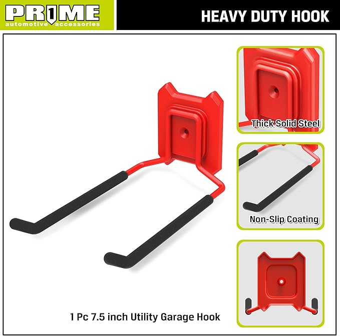 Prime 1 PR1ME 1 Pack Garage Garden Tool Organizer Wall Mount Hooks,Support 33lbs, Heavy Duty Metal Storage Hooks for Power Tool,Hand Tool,Bike,Hoses,Broom,etc