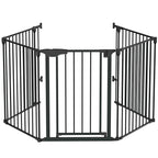 Bonnlo 120 Inches Wide Configurable Baby Gate, Fireplace Safety Fence/Guard, Adjustable 5-Panel Metal Play Yard for Toddler/Pet/Dog, Christmas Tree Fence, Includes 4 Pack of Wall Mounts, Black
