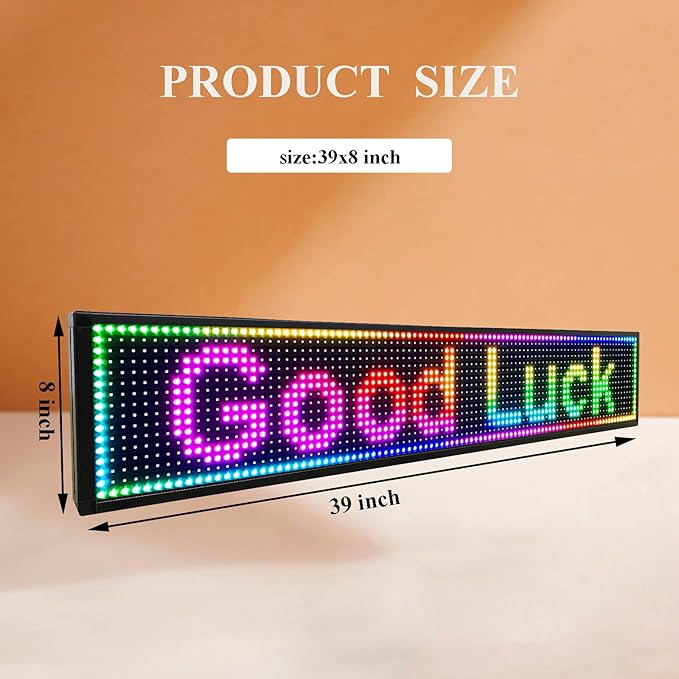 P6 Outdoor Full Color 40 x 18 inches Led Sign WIFI And USB Programmable Led Sign With High Resolution Scrolling Texts, Colorful images and videos LED Advertising Display Board For Shop (P10-40''x8'')