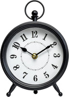 Vintage Non-Ticking Black Table Clock with Stand, Decorative Clock for Desk and Shelf, Rustic Farmhouse Style Mantel Timepiece