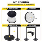 VEVOR Crowd Control Stanchion Set, Stanchion Set with 6.6 ft/2 m Black Retractable Belt, Black Crowd Control Barrier w/Concrete and Metal Base - Easy Connect Assembly (8)