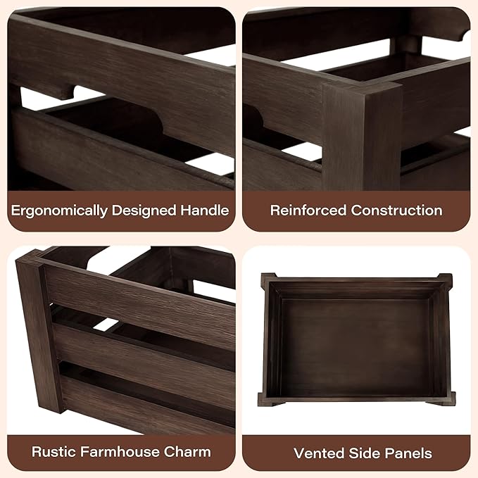Set of 3 Rustic Wooden Nesting Crates – Farmhouse Decorative Storage Boxes for Shelves, Countertops & Tabletop Display (L/M/S)