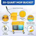 Mop Bucket with Wringer on Wheels Small 5 Gallon, Heavy Duty Dual Chamber Industrial Mop Bucket Separate Dirty Water, Perfect for Business Household, 20 Quart Yellow