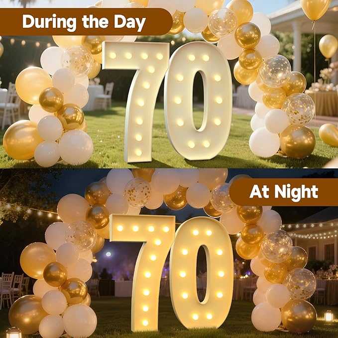 4FT Marquee Numbers 70, Large Light up Number 70 for Birthday Party Supplies, Sign, Backdrop, Happy 70th Birthday Decorations for 70 Years Old Women Men