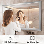 Amorho Bathroom Mirror, 55x32 Inch Silver Thick Metal Framed Wall Mirrors for Over Sink, Brushed Nickel Mirror Perfect for Bedroom, Living Room, Entryway, Rectangle (Horizontal/Vertical).