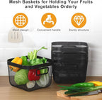 4 Pack Metal Mesh Basket with Hollow Handles Black Wire Storage Bin for Organizing Stackable Metal Fine Mesh Basket for Pantry Bathroom Kitchen Cabinets Shelves (Medium)