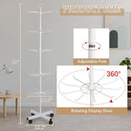 5-Tier Metal Spinning Display Stand Rack with Wheels, Keychain Jewelry Stocking Hat Display Stand, White