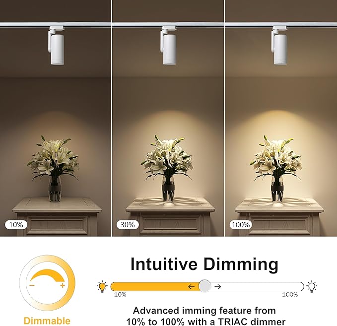 LED 12W Dimmable Track Lighting Heads with 10° to 55° Adjustable Beam Angle H Type 97 CRI 3000K Warm White Ceiling Spotlight for Accent Task Art, 1080lm, White, 4 Pcs
