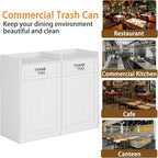 Restaurant Trash Can Cabinet Double 40 Gallon, Wooden Commercial Trash Can with Tray Holder, Large Garbage Cabinet for Restaurant Cafeteria Office, White