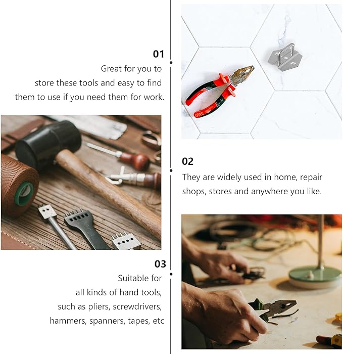 Garneck 7Pcs Tool Storage Hook Set for Pegboard Heavy Duty Silver Wrench Coil Tape Screwdriver Hangers Space-Saving Utility Tool Organizers for Garage Workshop Home Use