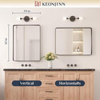 Keonjinn Black Bathroom Mirror for Over Sink, 24 x 32 Inch Matte Black Mirrors for Wall, Rounded Corner Rectangle Farmhouse Vanity Mirror, Tempered Glass Modern Decorative Mirror(Horizontal/Vertical)