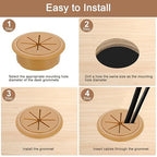 uxcell 4 Pcs Desk Grommet, 2.09 inch 53mm Desk Cable Hole Cover Wire Hole Insert for Home Office Table Cabinet Cord Organizer, Brown
