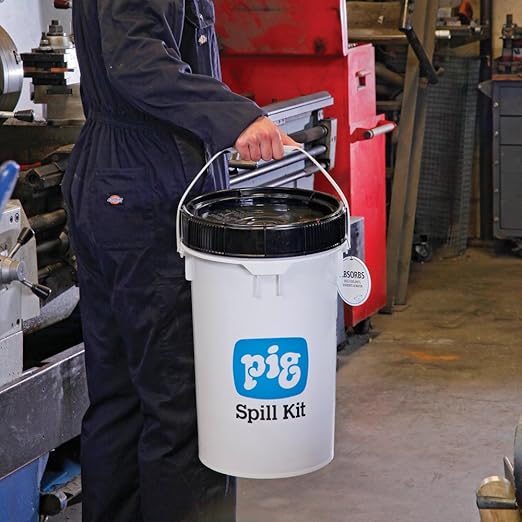 PIG Spill Kit in Bucket | Absorbs Oils, Water & More | 4-Gallon Absorbency | Fast Spill Response | KIT213