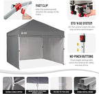 CROWN SHADES 10X10 Comercial Instant Canopy Pop Up Tent with Center Lock, 300D Fabric, 4 Sidewalls, Sto'N Go Bag, Grey