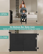 59 inch Retractable Baby Gates 34 inch Tall, Retractable Gate with Reinforced Strip Design to Prevent Crawling Through, 5 FT Retractable Dog Gate for Stairs, Doorways, Hallways, Indoor/Outdoor