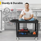Heavy Duty Utility Rolling Tool Cart, 1000 lbs Capacity Utility Service Cart with Two Trays and Wheels, 46 x 26-Inch Rolling Service Carts Huge Storage, Garage, Warehouse, Workshop, Black