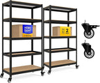 HOMEDANT House 5-Tier Metal Rolling Cart Shelf Rack Casters Heavy Duty Laminated Wheel Shelving Unit Adjustable Utility Storage Shelves Organizer Shelf Kitchen Garage (2, (M) 36.2" W, Black)