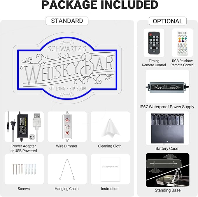Custom Neon Bar Sign, Personalized Whiskey LED Light for Home Bars, Speakeasy Man Cave Décor Beer Established Year Gifts for Men Dad Husband Whiskey Lovers